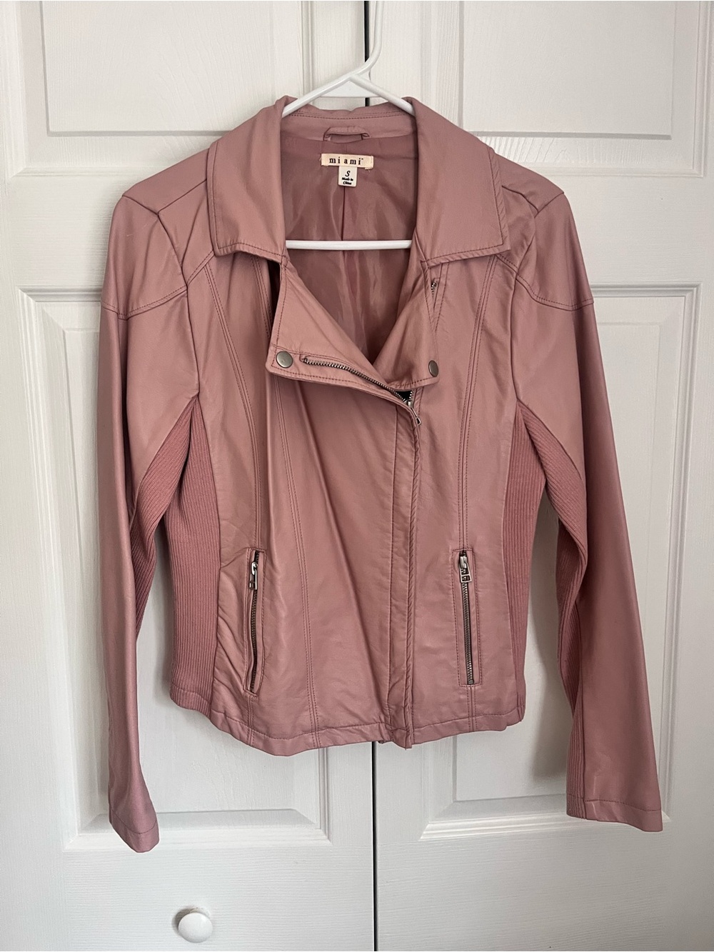 miami Dusty Rose Faux Leather Moto Jacket